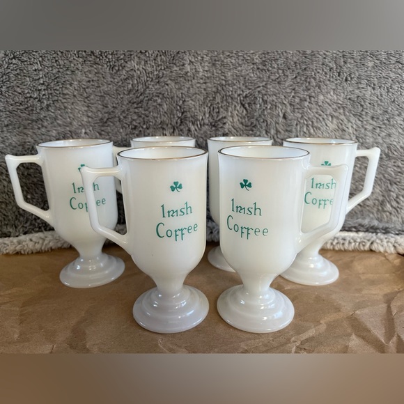 Vintage Dining Vintage Irish Coffee Milk Glass Mugs With Gold Rim